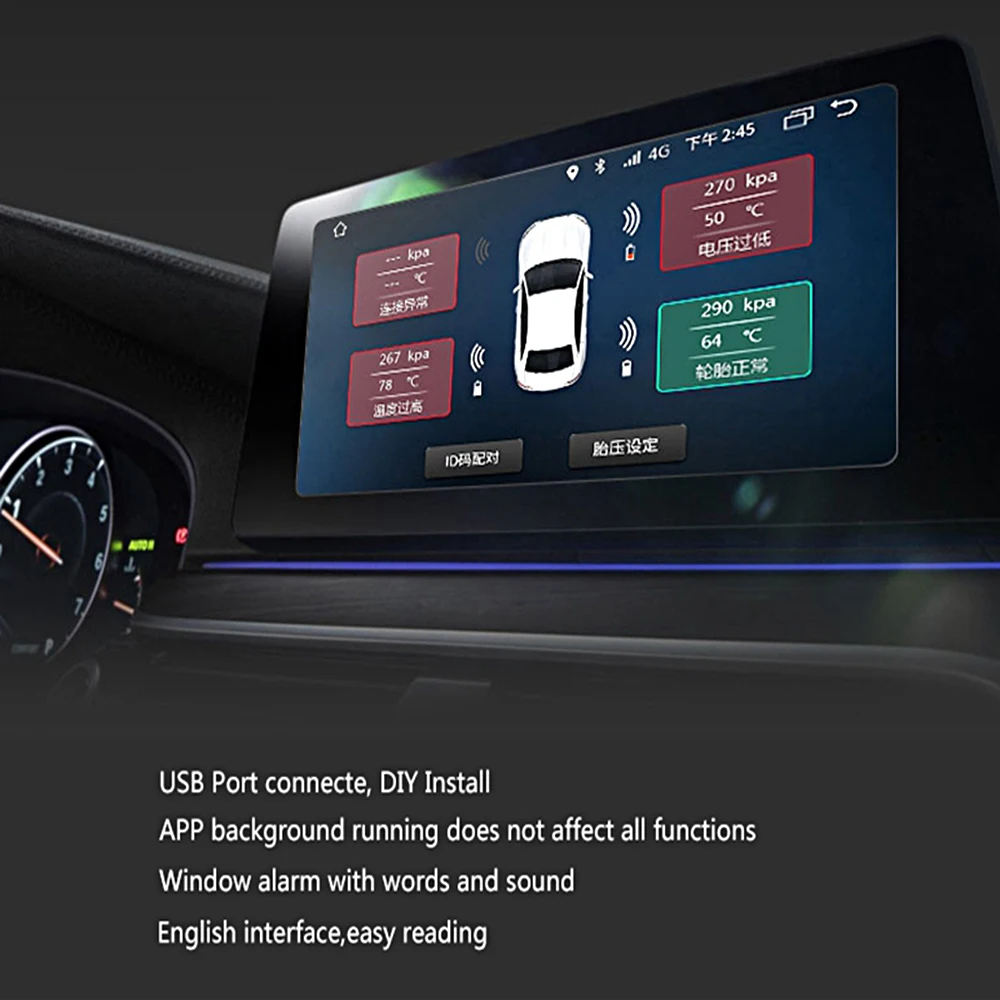 EKIY система контроля давления в шинах TPMS для Android автомобильный DVD Navi USB датчики шин Система мониторинга сигнализации комплект с 4 датчиками
