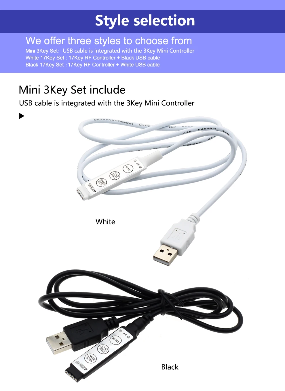 5V USB светодиодный RGB RF пульт дистанционного управления 17Key/мини 3Key набор черный/белый кабель для USB led полосы