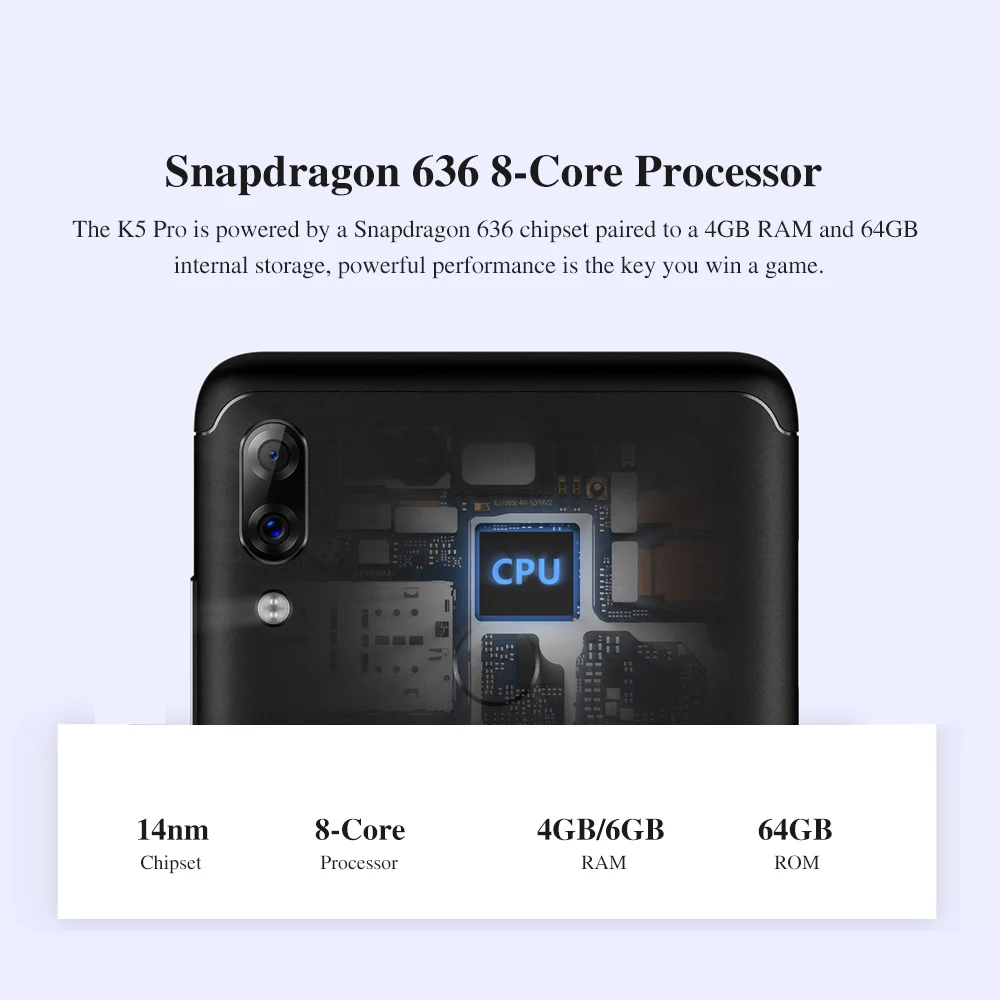 Мобильный телефон lenovo K5 Pro с глобальной версией, Восьмиядерный процессор Snapdragon 636 5,99 дюйма, Android 8,1 16 Мп + 5 МП, две задние камеры