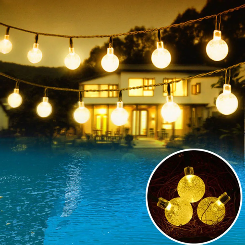 

ECLH 5M 20LED Crystal Ball LED String Solar Panels Waterproof Outdoor Lighting String Fairy Light Garden Lights Solar Lamp