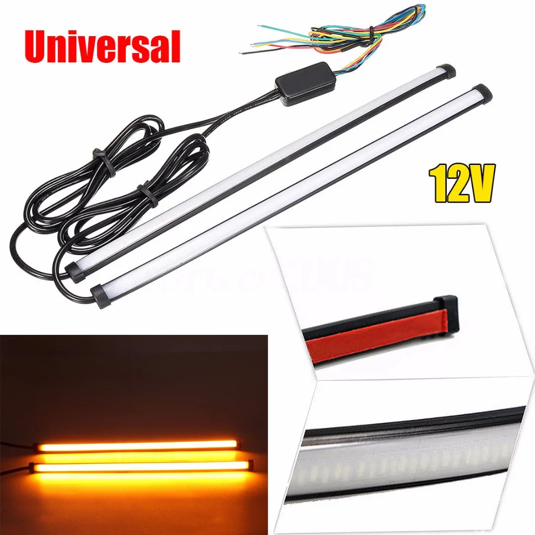 2pcs/set  29.5cm Switchback Car Amber+White LED DRL Brake Turn Signal Light Strip