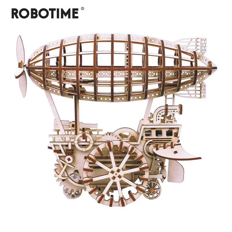 

Robotime Diy Puzzle Series Wooden 3d Architectural Model Kit Clockwork Drive Gear Drive Airship Toy Children Adult Gift