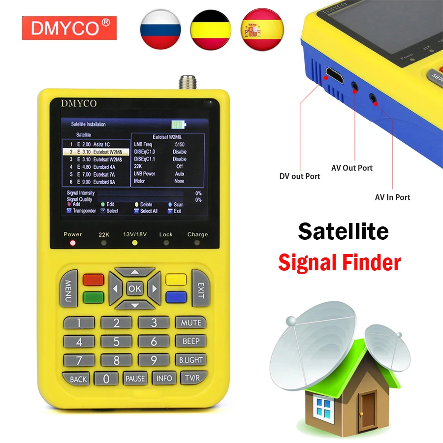 DMYCO Sat Finder DVB S2 S FTA цифровой спутниковый Satfinder метр искатель HD инструмент TFT lcd lnb