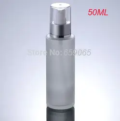 Новый 50 мл матовое стекло бутылки с Matt Silver насос для сыворотки/лосьон/эмульсия/гель/сущность косметический упаковка бутылки насоса
