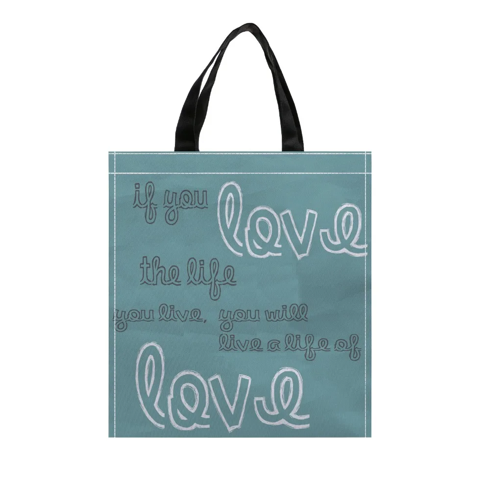 4Pcs Love Quotes Custom Eco Reusable Shopping Bags Nonwoven Fabric