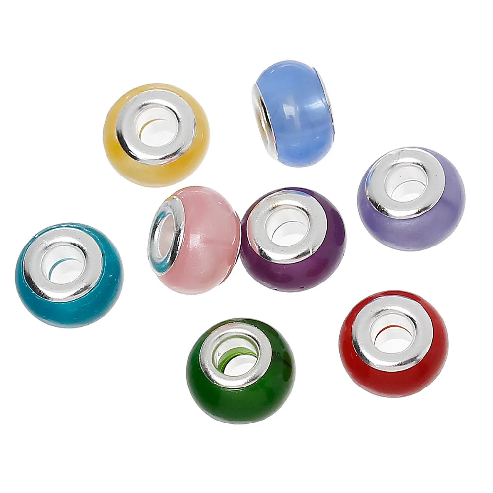 

DoreenBeads European Style Charm Resin Beads 2018 Hot Sale DIY Jewelry Drum At Random About 14mm x 9mm, Hole: Approx 5mm, 10 PCs