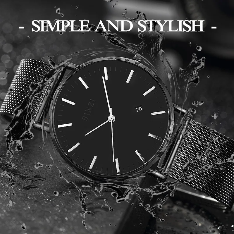 Мужские часы Топ бренд Роскошные наручные часы Мужские часы ультра тонкие минималистичные кварцевые часы для мужчин s водонепроницаемые