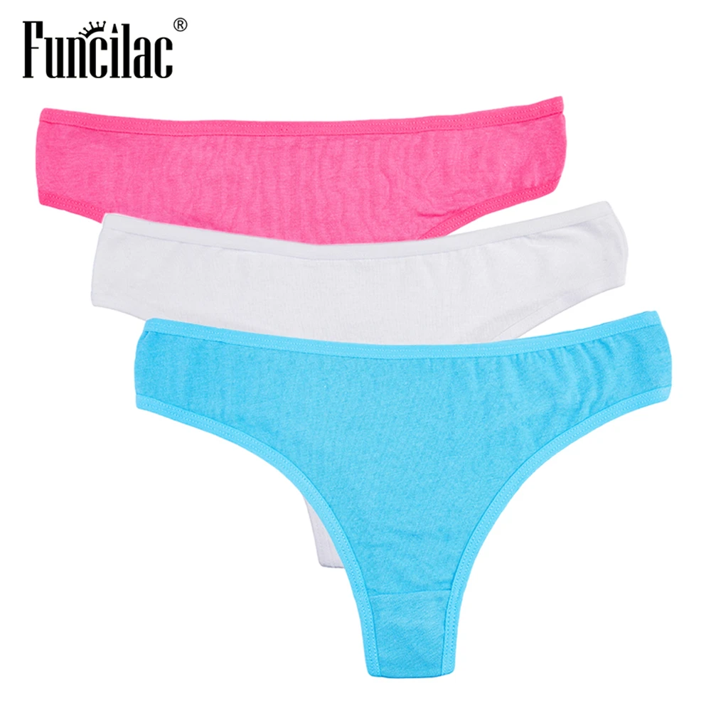 FUNCILAC Нижнее белье женские хлопковые сексуальные стринги однотонные трусики