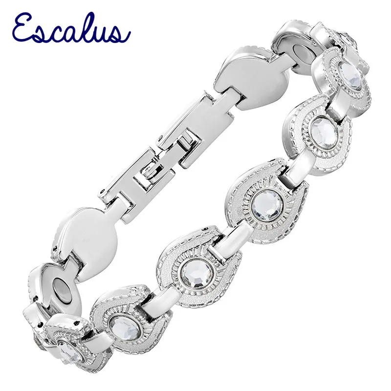 Escalus Horseshoe Silver Clear Crystals Link Chain Bracelet