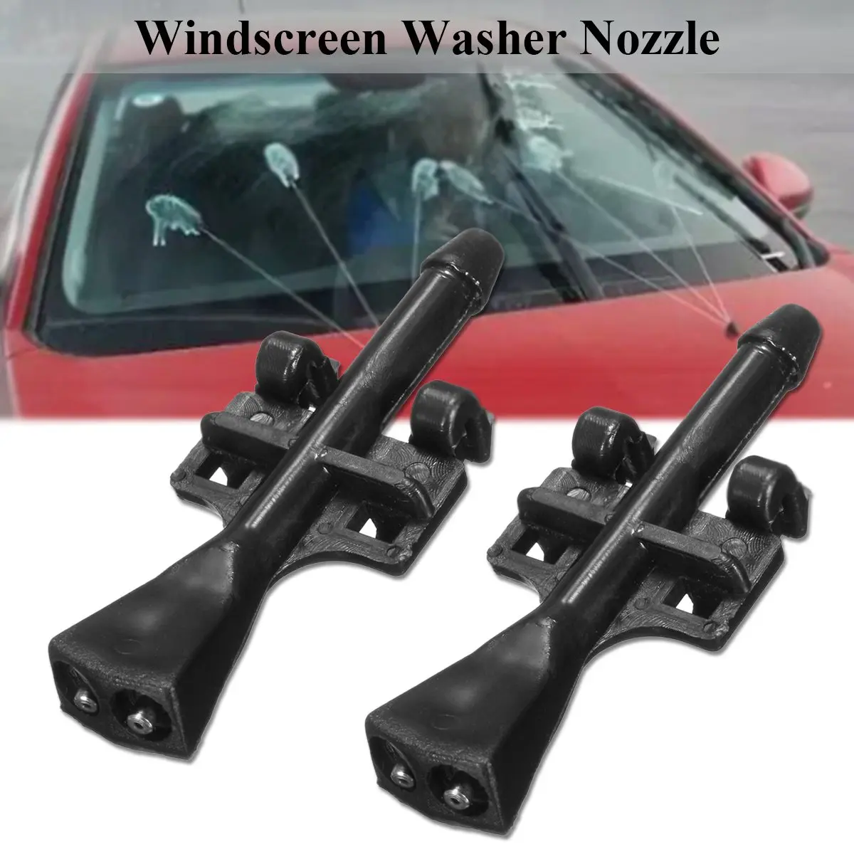 

Pair Black Front Windscreen Washer Jet Nozzle Water Spray For Vauxhall Merica 2003-2010