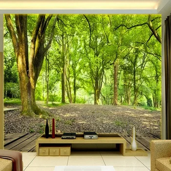 

Green Forest Trees Photo Mural For Bedroom Living Room TV Sofa Background Wall Non-woven Straw Texture Customize 3D Wallpaper