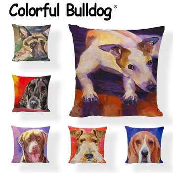 

Colorful Oil Painting Pillow Case Cute Great Dane Golden Retriever Schnauzer Cushion Cover Decor Home Living Room Office Couch