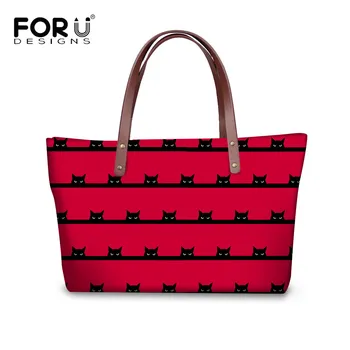 

FORUDESIGNS Cat Halftone Printing Woman Bag 2019 Shoulder Handbag Female Top-Handle Composite Bag Purse Wallet Leather Red Black