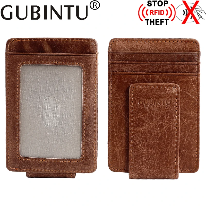 

Mens Womens Genuine Leather ID Credit Card Holder RFID Blocking Wallet Slim Money Wallet Clip Card Case Purse 2019 New Arrivals