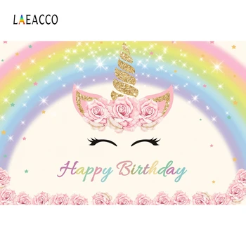 

Laeacco Unicorn Party Flower Portrait Scene Baby Photography Backgrounds Customized Photographic Backdrops For Photo Studio