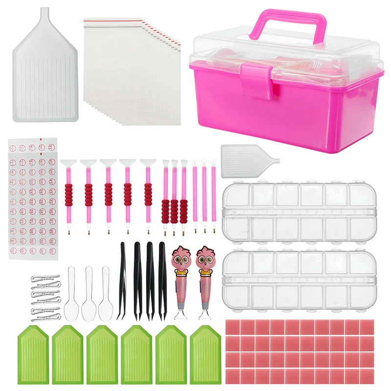 119Pcs 5D Diamond Painting Tool Diamond Embroidery Accessory Full Kit Pen Glue Tweezer with Storage Box DIY Rhinestone Craft Set