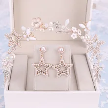 Корейские жемчужные стразы звезды серьги с короной цветочные бабочки диадема невесты головные уборы, Свадебные прически Аксессуары женские ювелирные наборы