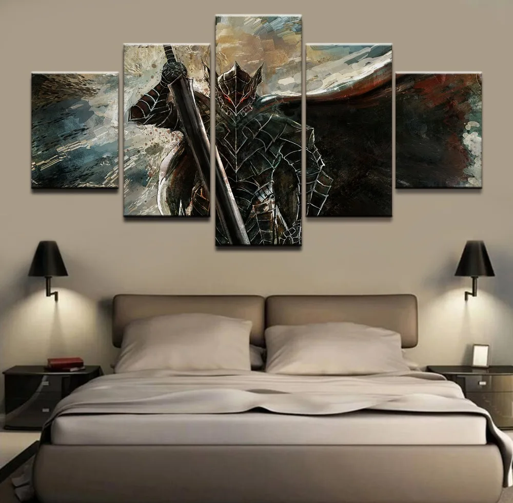 

Home Decor Modular Framework Canvas Painting 5 Pieces Anime Berserk Pictures For Modern Living Room Print Wall Art Poster