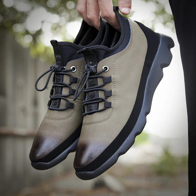 Khaki Homem Couro Homens Sapatos Primavera amp; 38 Casual 44 Tamanho Sapatilhas Para Dos Sapato Outono Black Água D' Preto Masculinos Prova De À khaki Elástico YxYOvp