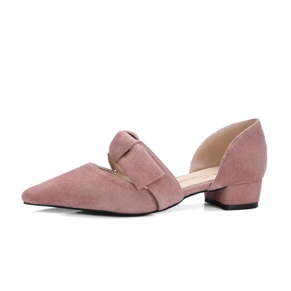 Women Chunky Heels Shoes Nice Sweet Bowknot Low High Heels Woman