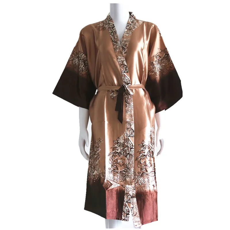 

New Arrival Ladies' Sexy Satin Robe Dress Gown Women Elegant Print Nightgowns Kimono Bathrobe Flower Nightdress One Size