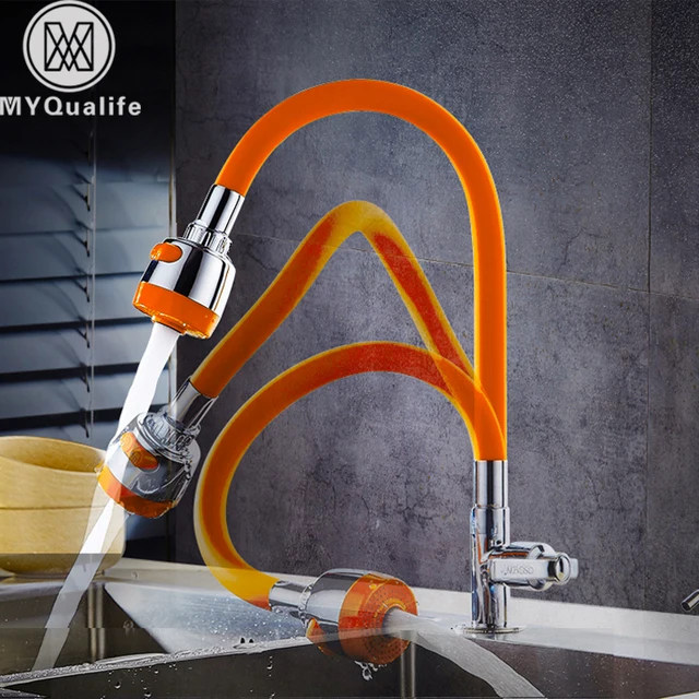 Cheap Silica Gel Kitchen Faucet Any Direction Rotating Cold Water Tap Single Handle Orange Chrome Color Torneira Cozinha