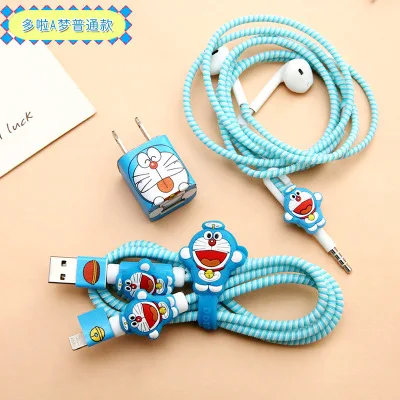 Модный милый мультяшный usb-кабель, защита для наушников, набор с кабелем, стикеры для намотки, Спиральный шнур, протектор для iphone 5, 6, 6s, 7 plus, 8 - Цвет: Doraemon