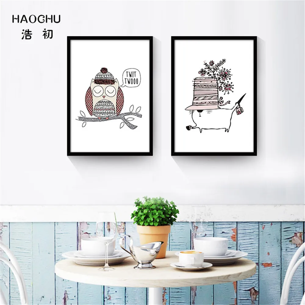 Скандинавская Современная черно белая птица HAOCHU кот сова Мультяшные картины на