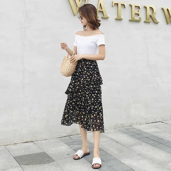 

High Waist Thin Irregular Ruffles Women Skirts Chiffon Mermaid Summer Skirt Elegant Wild Saia Midi Temperament Ol Jupe Femme