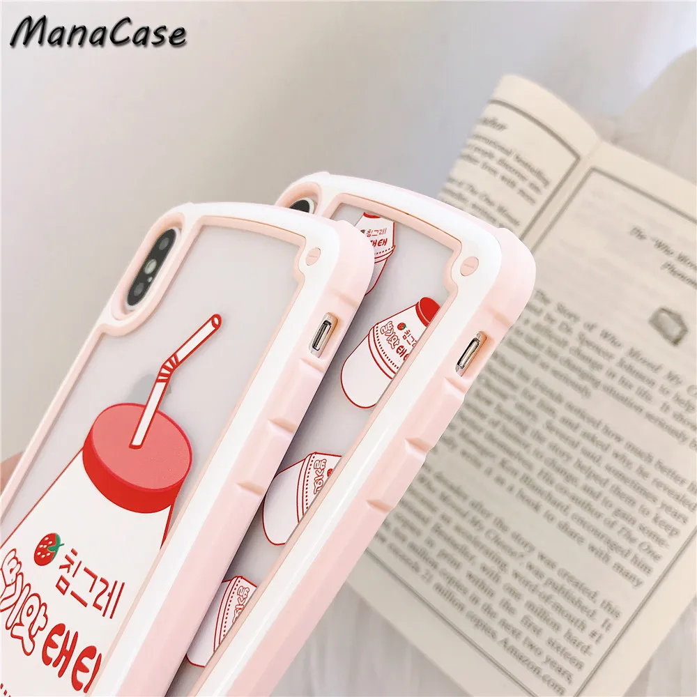 Милый корейский стиль клубника банан молоко Прозрачный чехол для телефона для iPhone X XS MAX XR 6 6s 7 8 Plus ТПУ или стекло задняя крышка