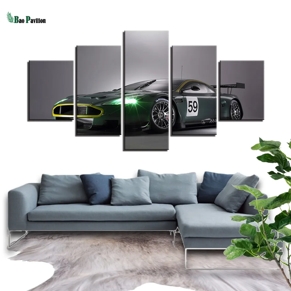 

Framework Canvas Painting Wall Art Abstract 5 Panel Green Cool Car Decorative Modular Pictures For Living Room Bedroom Prints