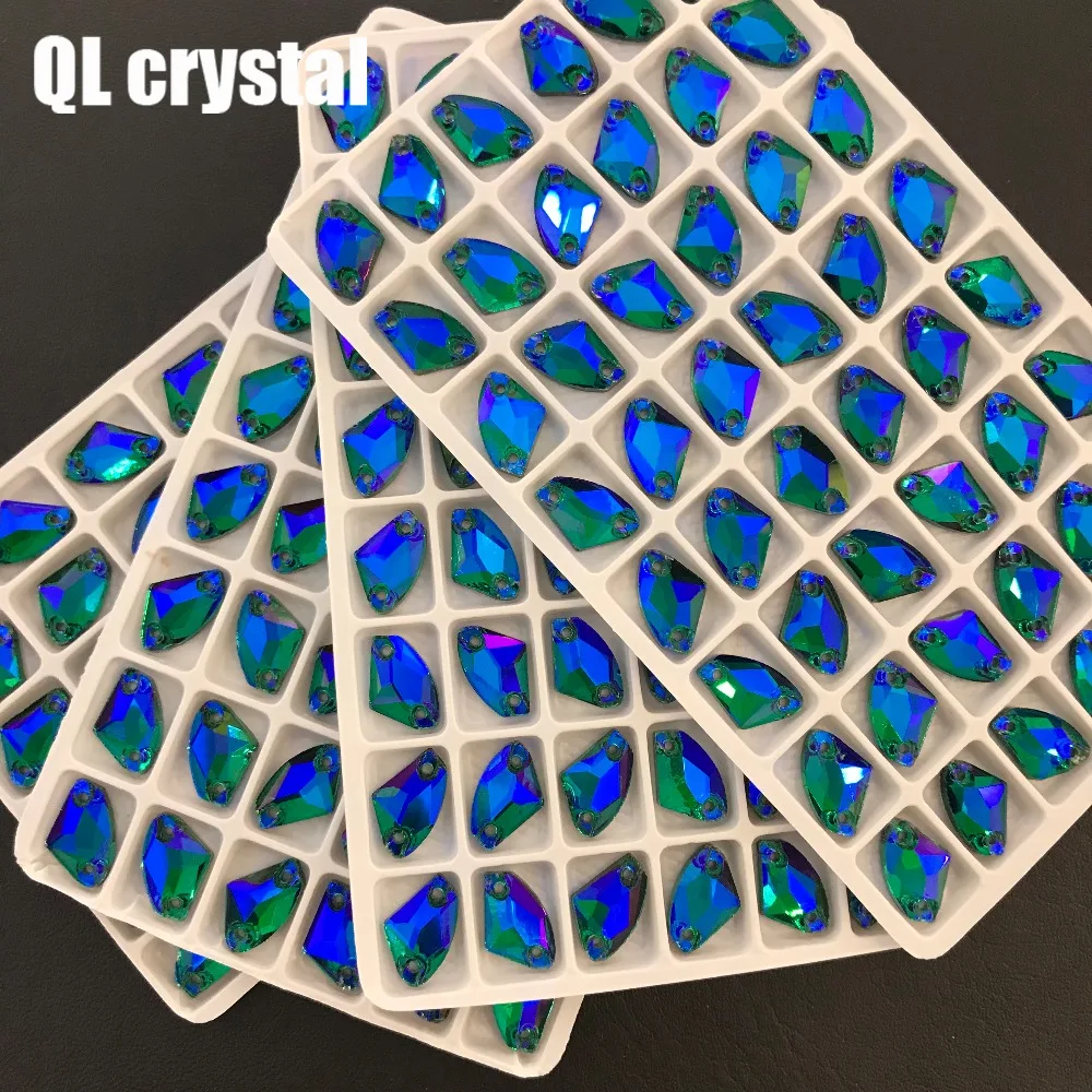 

QL Crystal AB Color 9x14mm Galactic AX Sew on Crystal Rhinestone Flatback Glass crystal sew on for Wedding dress clothing