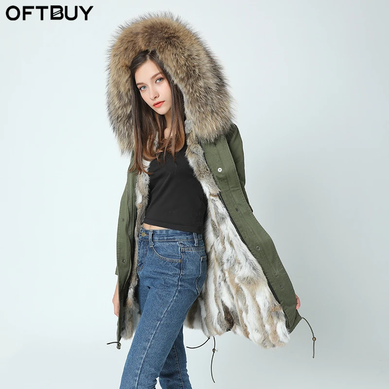 Women Large Real Raccoon Fur Collar /& Lined Coat Winter Long Parka Warm Jacket