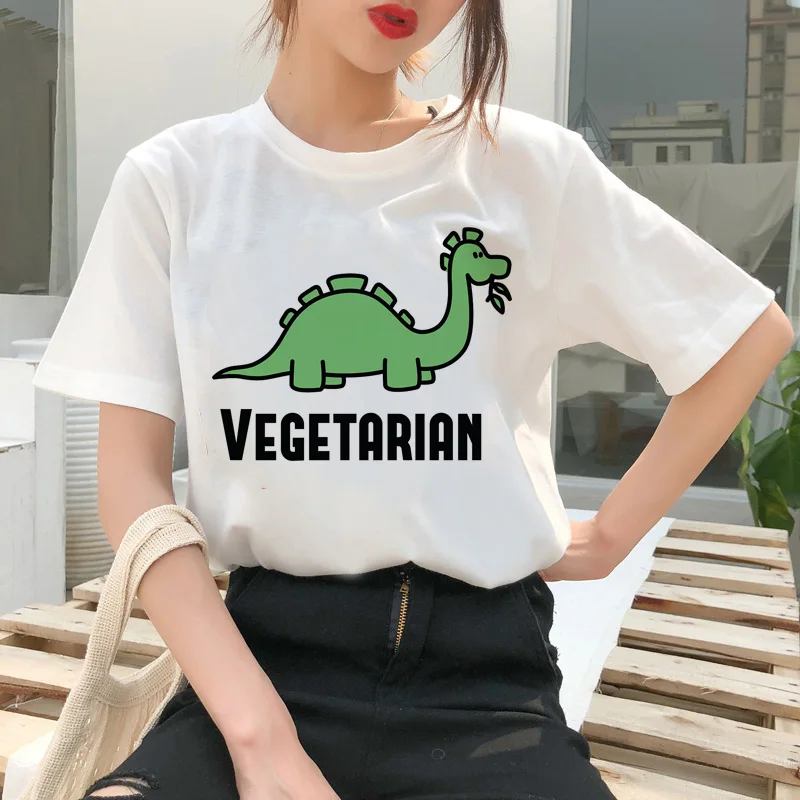 Vegan футболка с коротким рукавом Женская Милая героями мультфильмов Повседневная