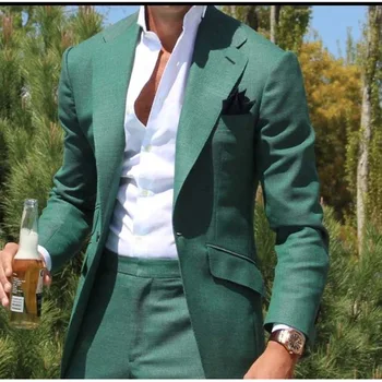 

Tailor Made Green Men Suit Slim Fit Groom Prom Dress Blazer 2 Piece Tuxedo Casual Beach Summer Style Male Coat Jacket+Pant Terno