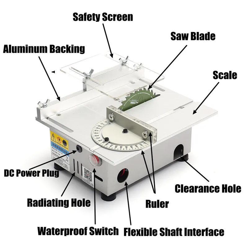

Small Table Saw Blade DIY Woodworking Cutting Machine DC12-24V Cutting Electric Saw Tool with Power Adapter