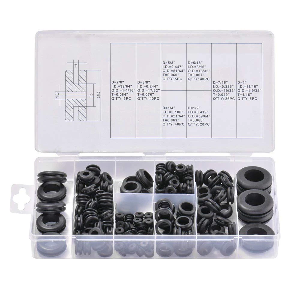 

180Pcs 8-Size Rubber Grommet Assortment Open Closed Blind Wiring Electrical Gasket Tools for Protecting Wires and Cables AD212