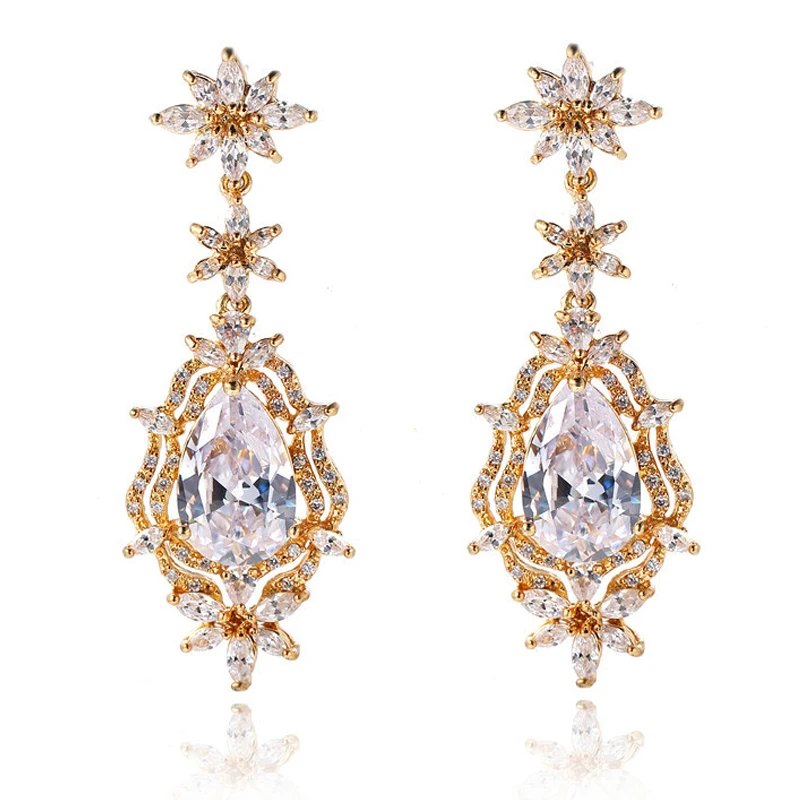 

XOWSHINE 2 Color Plant Queen Long Earrings Fantastic Cubic Zirconia Hanging Earrings Female 1 Copper Bridal Jewelry