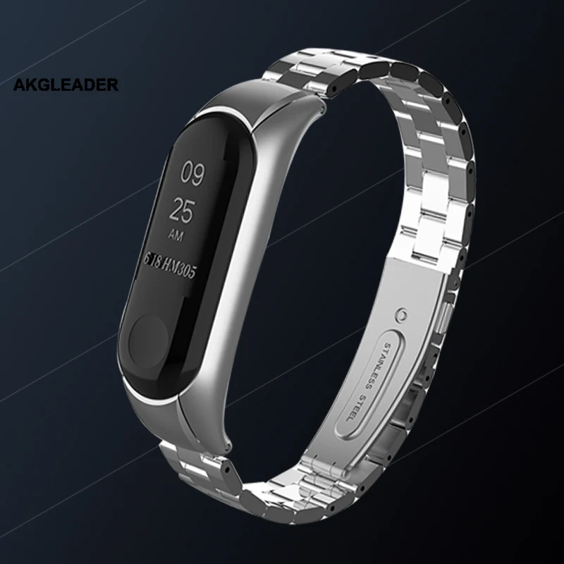 Браслет AKGLEADER для Xiaomi MI Band 3 металлический ремешок из нержавеющей стали часов XiaoMi