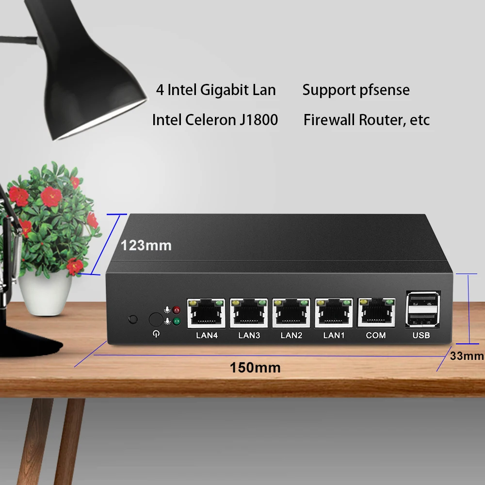 Мини маршрутизатор X33 без кулера Серверный Сетевой экран для Intel Celeron J1900 4 LAN Gigabit
