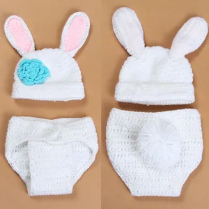 Crochet Baby Bunny Rabbit Hat and Diaper Cover Set Newborn Easter or Halloween Photo Prop Knitted Costume Set Photo Shoot Cloth