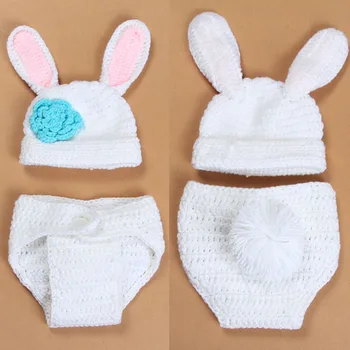 

Crochet Baby Bunny Rabbit Hat and Diaper Cover Set Newborn Easter or Halloween Photo Prop Knitted Costume Set Photo Shoot Cloth