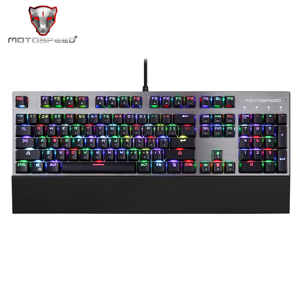 

Motospeed CK108 Mechanical Keyboard Russian Version USB Wired Gaming Keyboard 104 Keys Blue Switch RGB Backlit Ergonomics Design