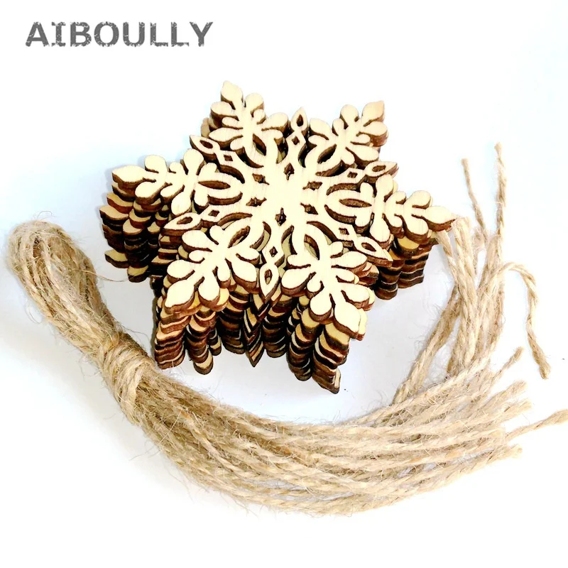 

10pcs Nature Wood Sharp Hexagonal Wooden Snowflake Hanging Ornament Decoration Pendants with String