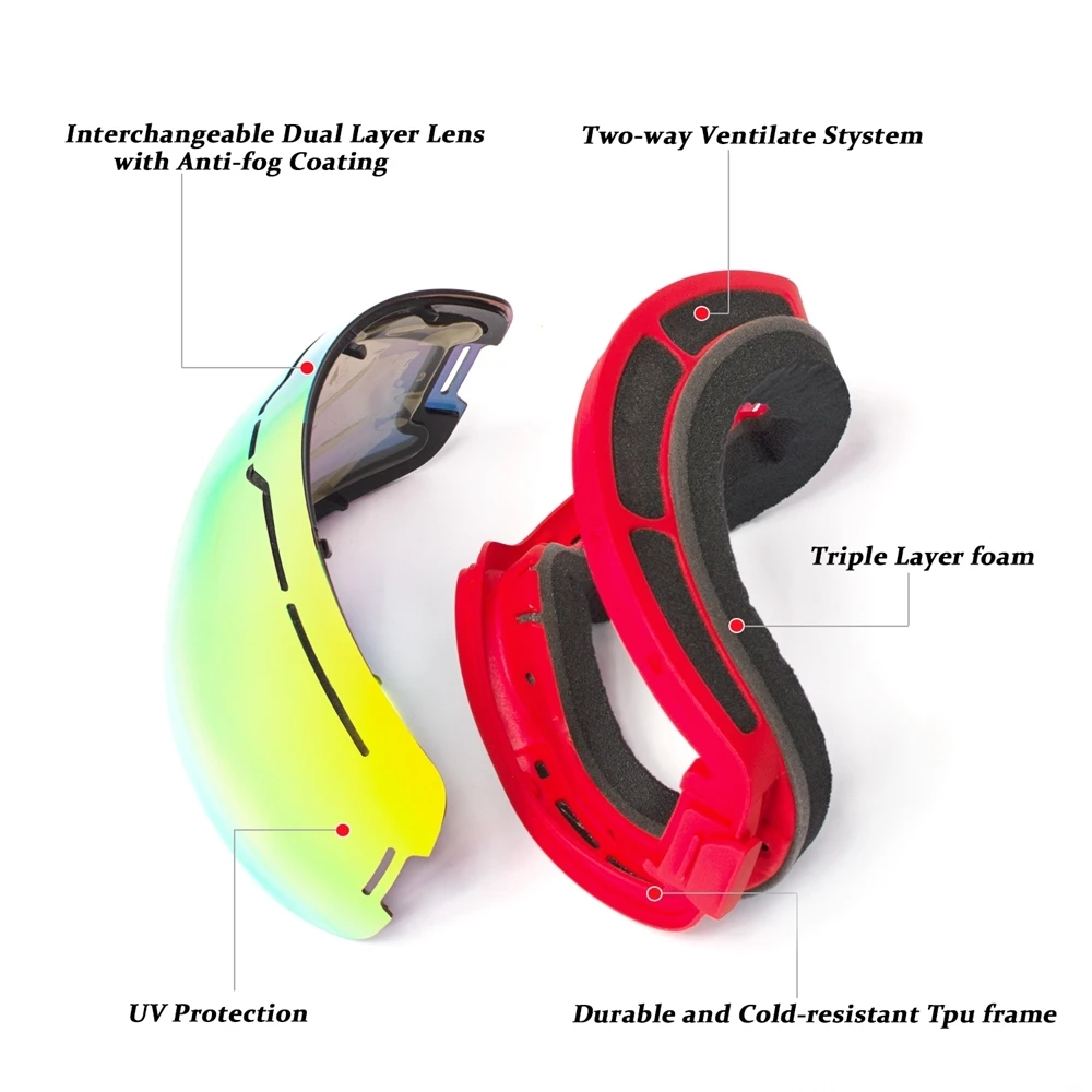 Противотуманные лыжные снежные очки OTG дизайн для мужчин и женщин сферические двухслойные линзы UV400 защита Сноуборд маска с очками