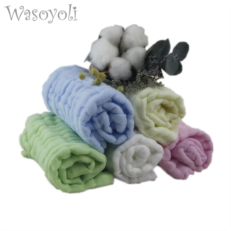 

Wasoyoli 5 Peices / Lot 20*20cm Soft Handkerchief 6 Layers 100% Muslin Cotton Seersckuer Infant Feeding Bathing Face Washing