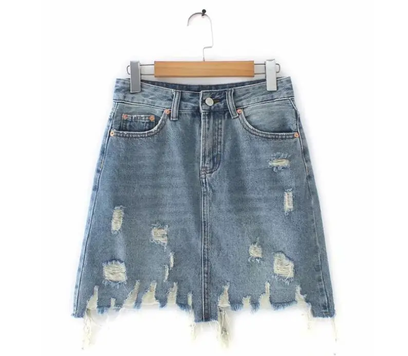 

HCBLESS 2019 summer new women irregular hole raw hair denim skirt bag hip skirt long skirt