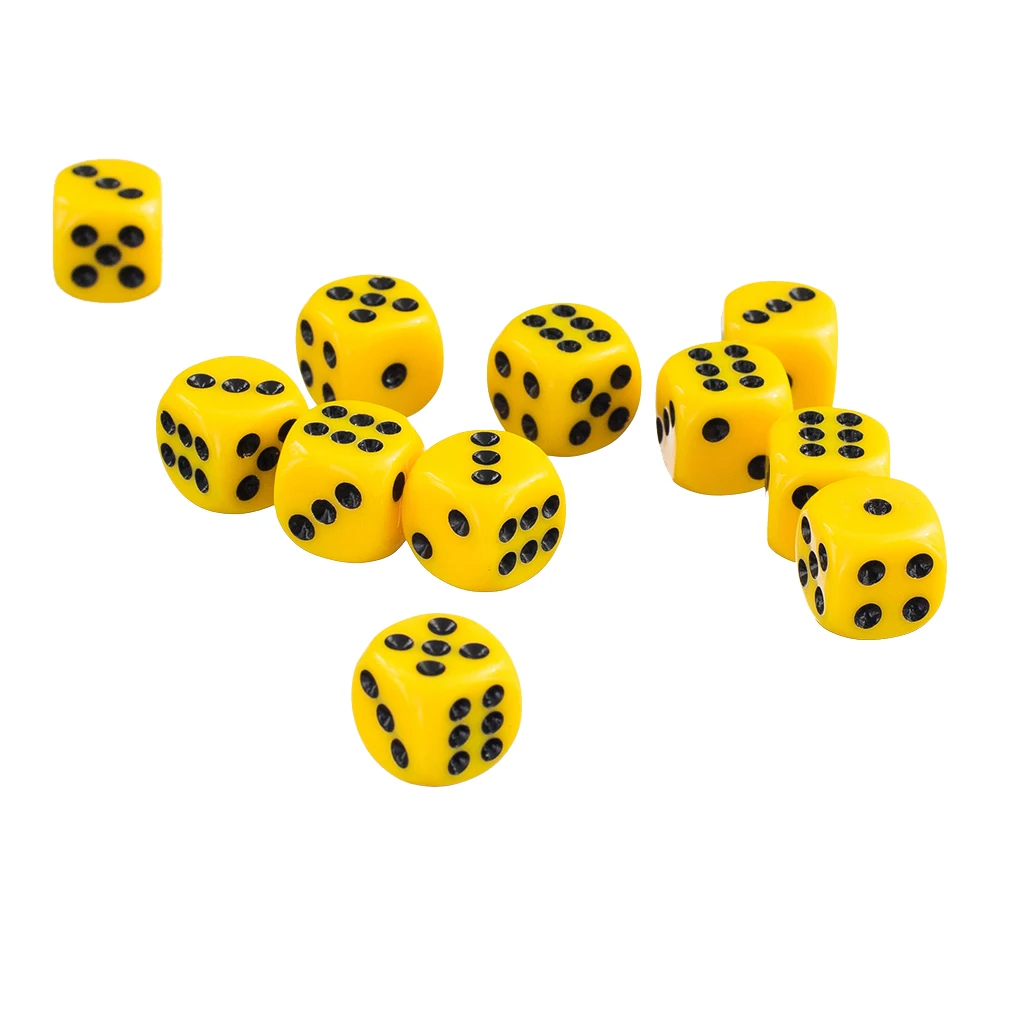 50 x 12mm Acrylic Multi-sided Opaque Six Sided Spot Dice Games D6 D&D RPG Yellow