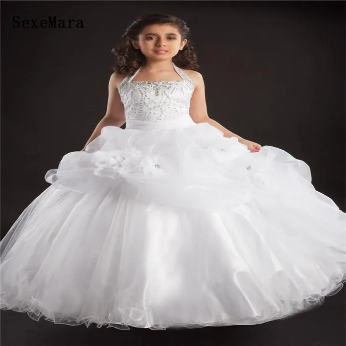

Luxury Beading Ball Gown Flower Girl Dress for Wedding with Bows Kids Prom Birthday Dress Pageant Gown Custom Made Size