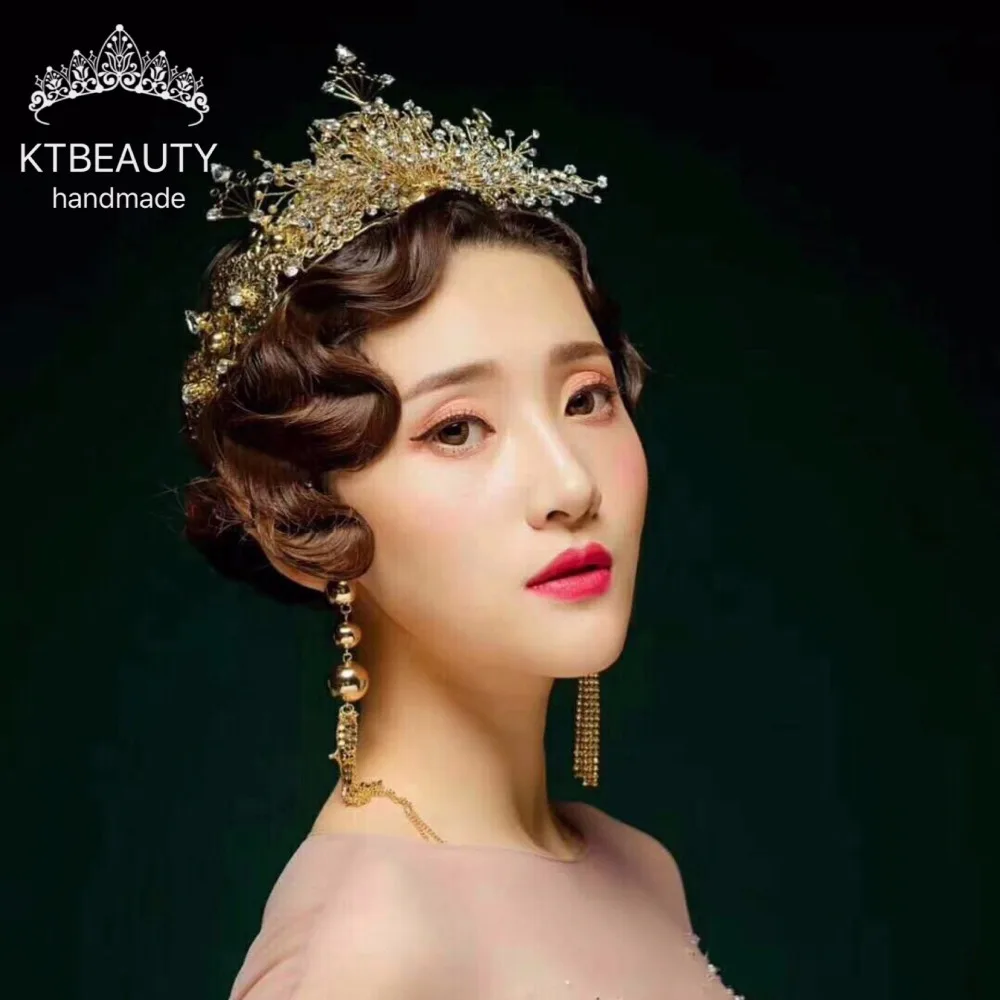 

Luxury Ret Crown Bridal Tiaras Golden Crystal Bridal Handmad Women Royal Bridal Wedding Hair Accessories Jewelry Tiaras